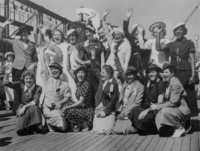Before they boarded a boat for Berlin on July 15, 1936, the women's U.S. Olympic track and field team posed for a photo, including Pickett (fifth from left in front row) and Stokes (far right in back row).